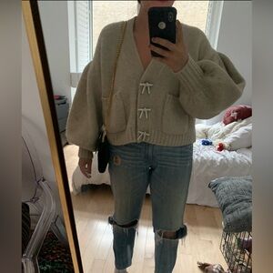 Zara Cropped Knit Cardigan with Bow Closures